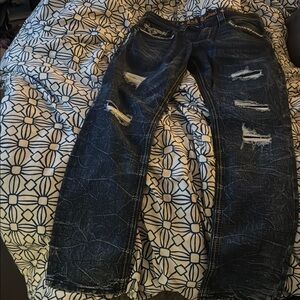 Rock Revival Blue Relaxed Fit Jeans with Distressed Detailing